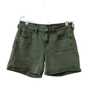 American Eagle Women's Sz 10 Green Mid Rise Midi Twill Jean Shorts Super Stretch